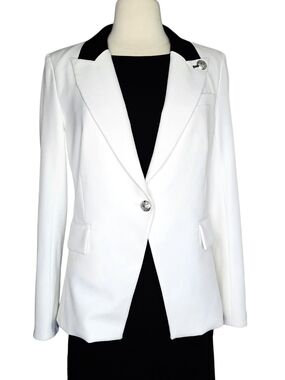 Veronica Beard Fergus White Dickey Jacket Blazer Black Contrast Collar 8